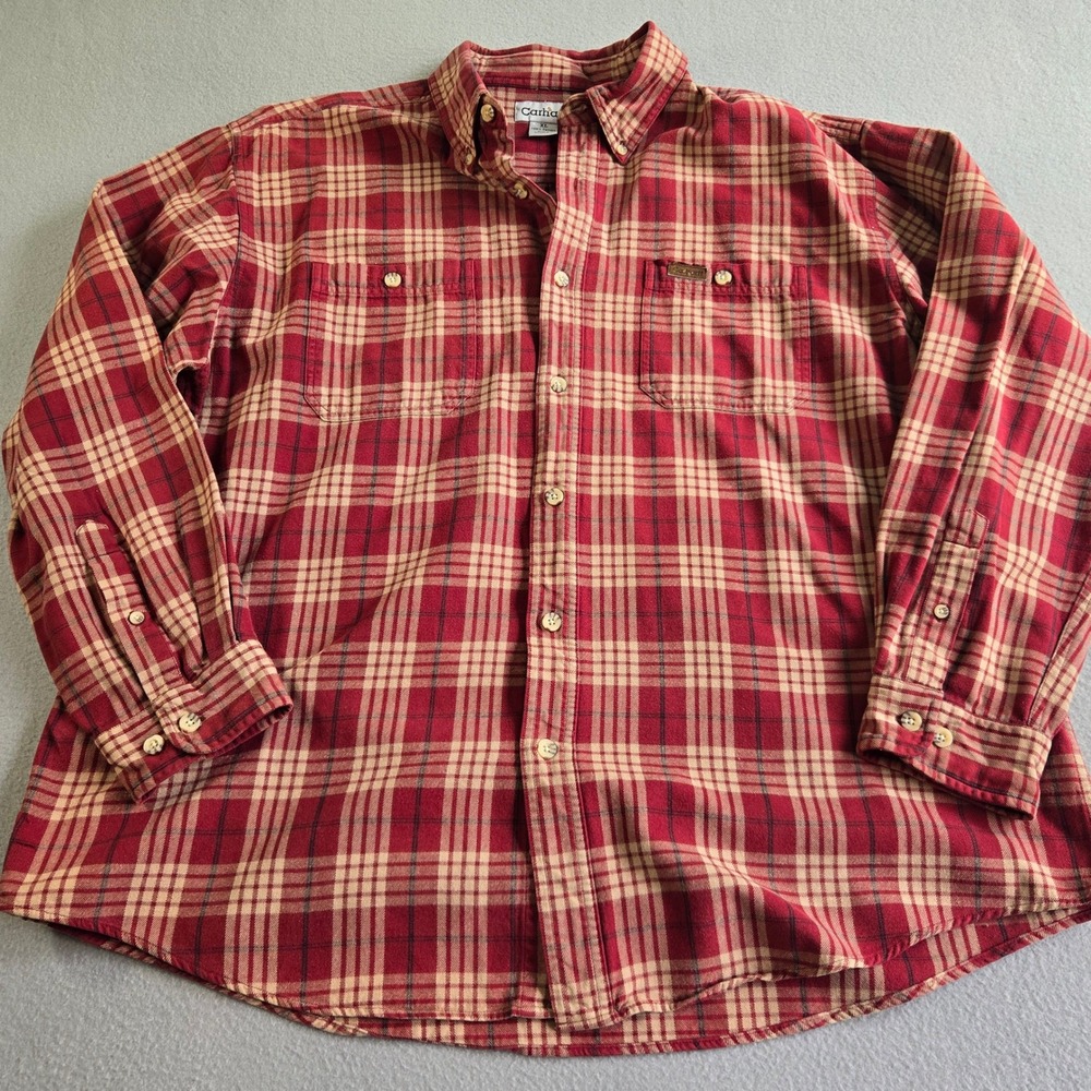 Carhartt Button Down Shirt Mens XL Red Plaid Long Sleeve Cotton Workwear 0654